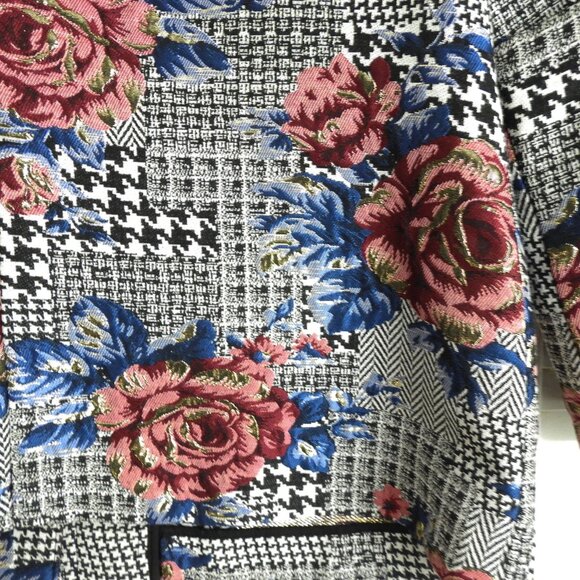Women's Alfani Blazer Jacket Houndstooth Roses Gold Metallic Bishop Sleeve S - Picture 5 of 10